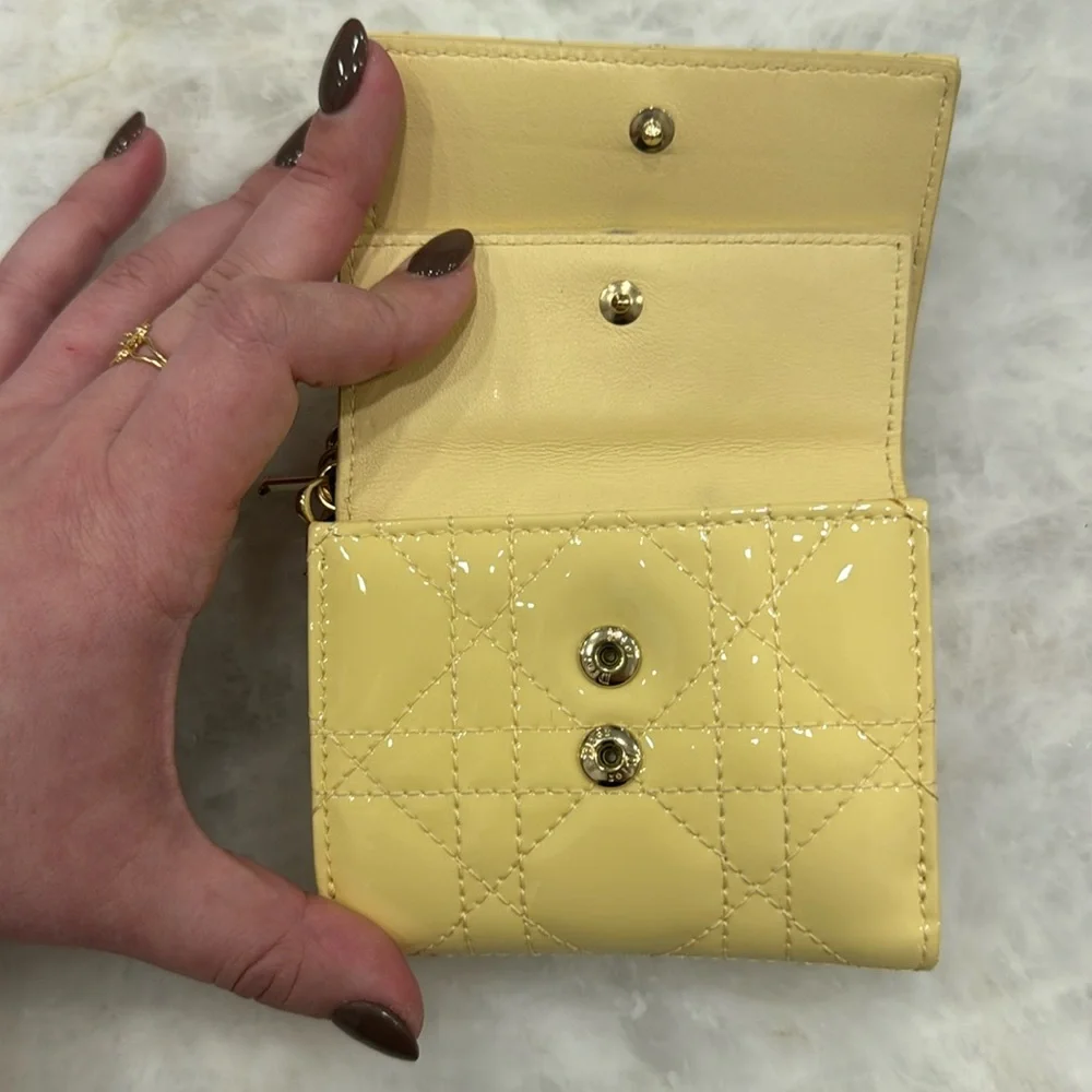 Christian Dior Lady Dior Lotus Cannage Patent Calf Leather Trifold Wallet